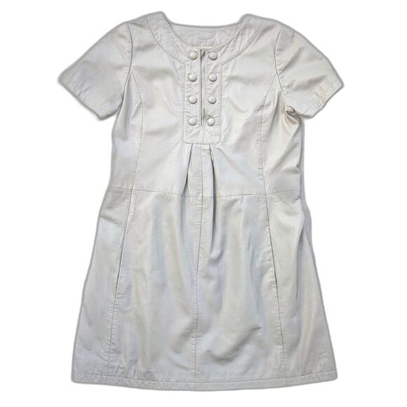 Lamb LEATHER Ecru-Beige Bruuns Bazaar Mini Dress with Pockets, Sz. 8 /10 - Picture 1 of 10